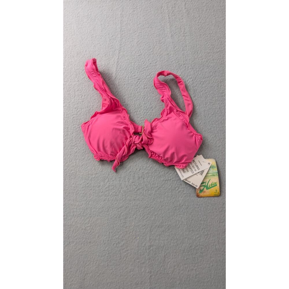 Hobie Pink Front Tie Ruffle Bikini Top sz:s